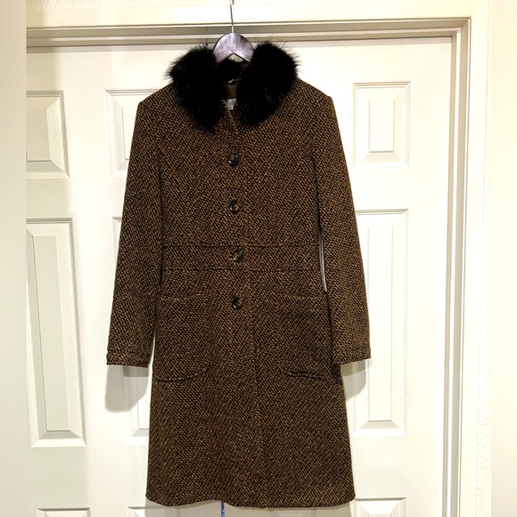 SPORTMAX MAX MARA VINTAGE FUR COLLAR VIRGIN WOOL PEA COAT - Picture 1 of 16